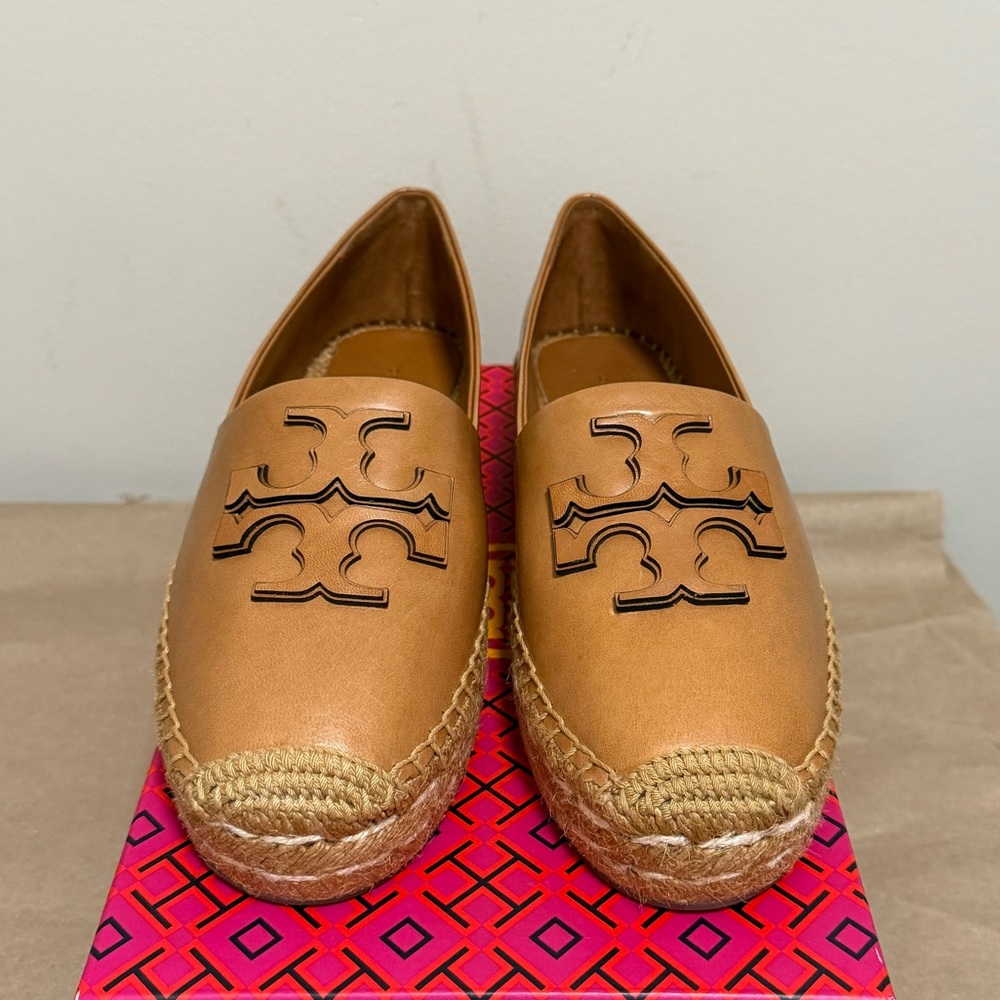 TORY BURCH INES PLATFORM ESPADRILLE TAN COLOR SIZE 7.5
